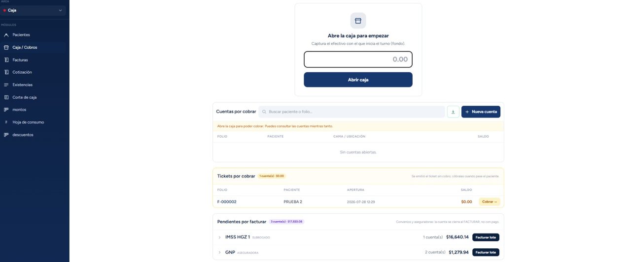 ERP — Caja, cobros y facturación