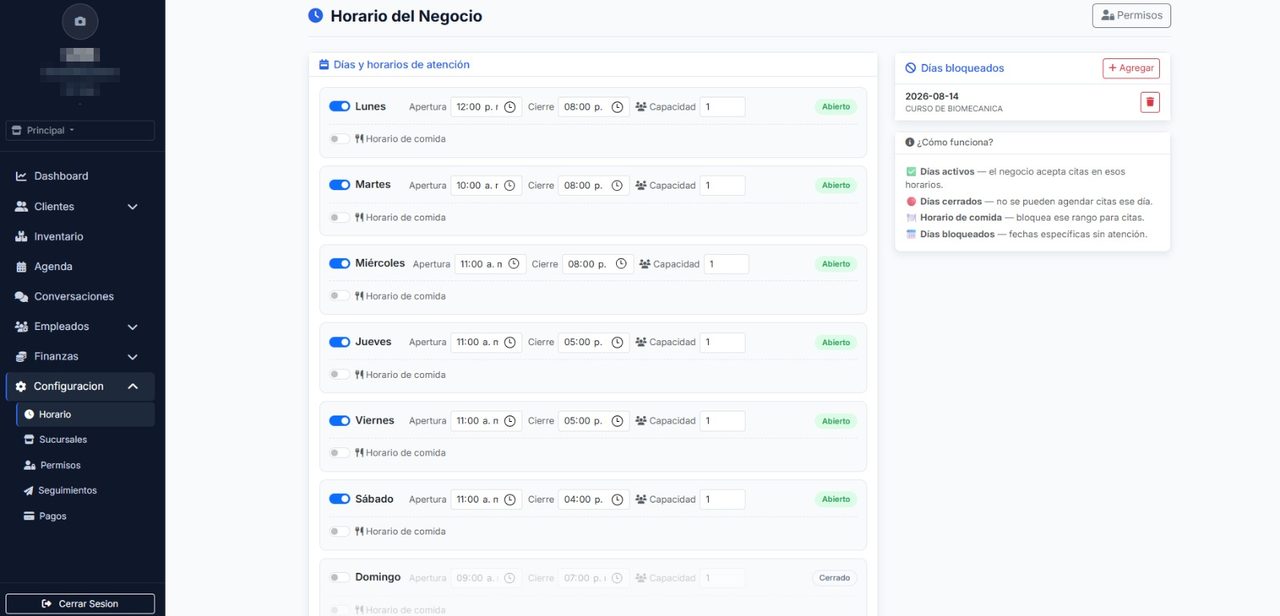 Configuración de horarios